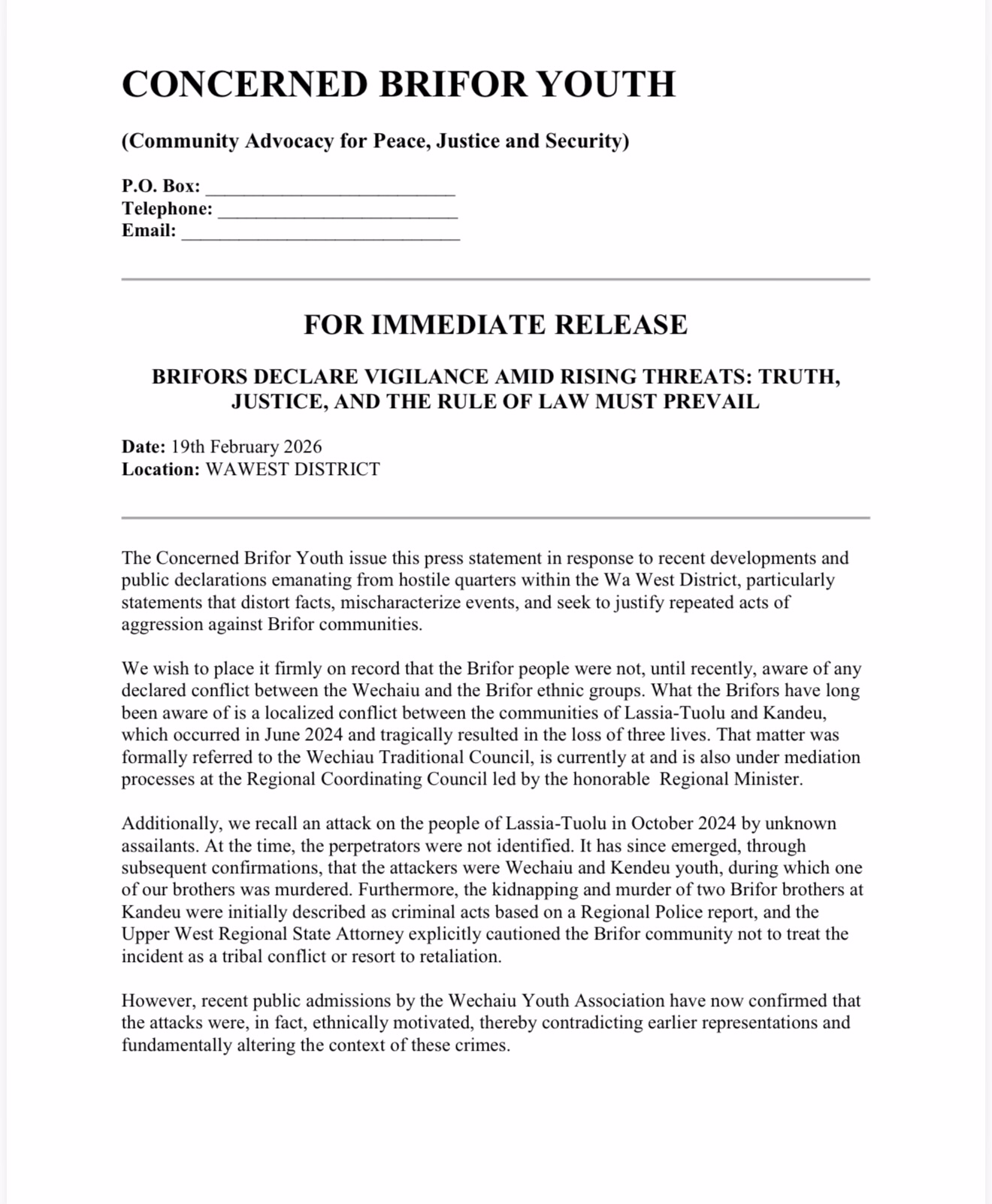 BRIFORS DECLARE VIGILANCE AMID RISING THREATS: TRUTH,
